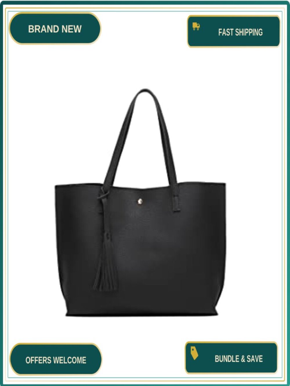 Faux Leather Tote Shoulder Bag Large Capacity Tassel Handbag